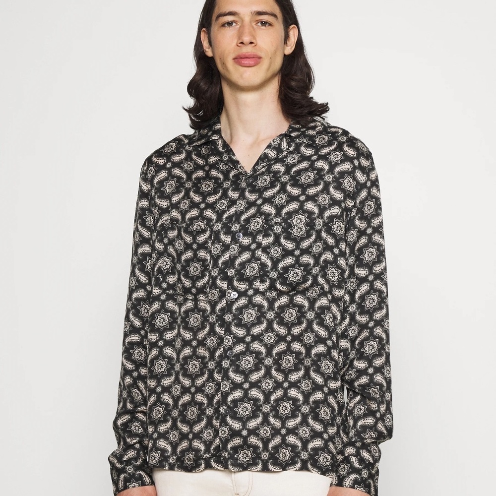 All‎ Saints Mitte Long Sleeve Relaxed Fit Viscose Button Down Camp Shirt Sz XS